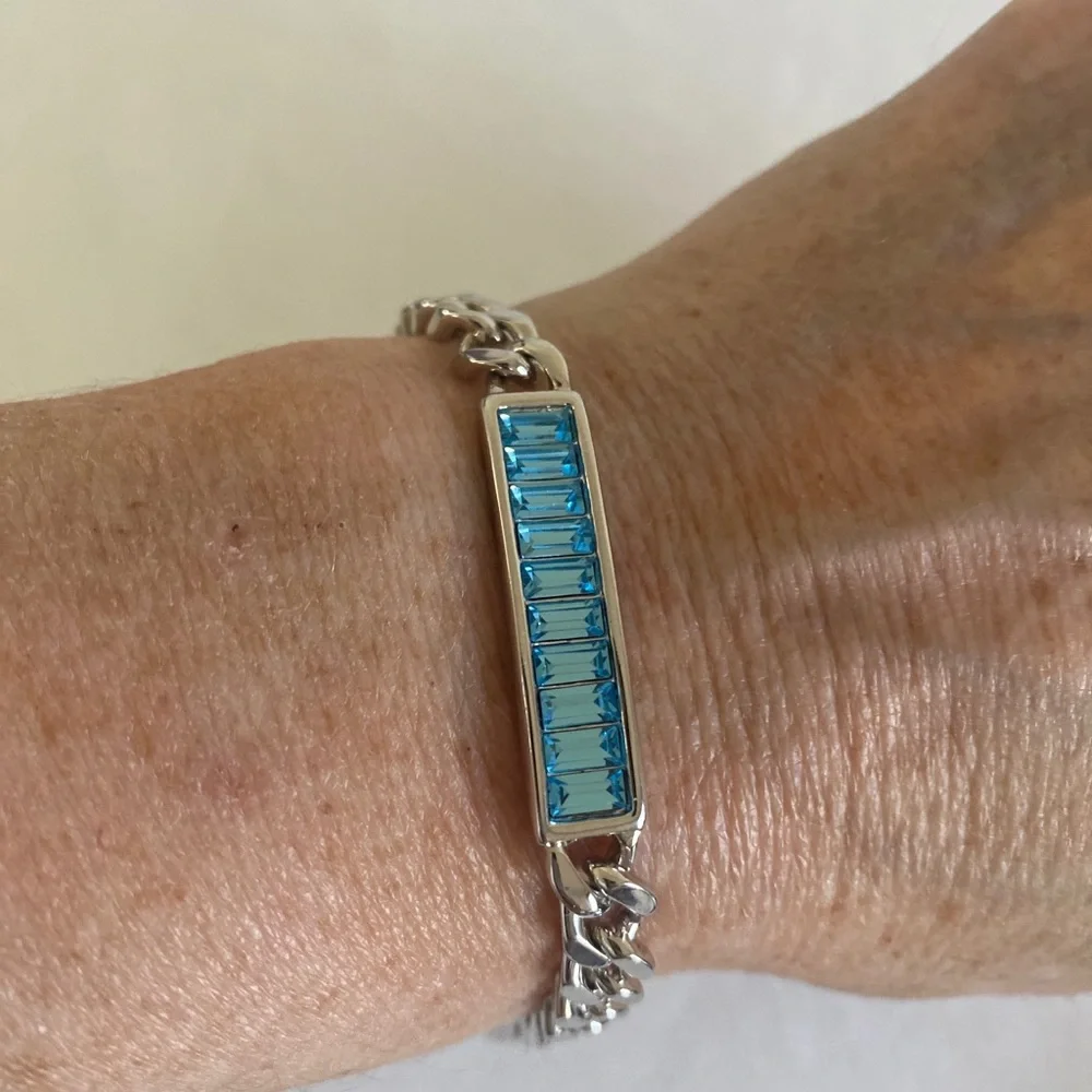 SWAROVSKI Blue Crystal ID Bracelet $75 NWOT - Picture 3 of 6